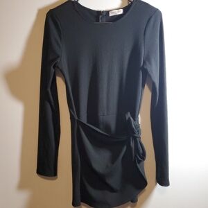 Vestique Boutique Black Ribbed Romper with Tie Across Section creating Skirt